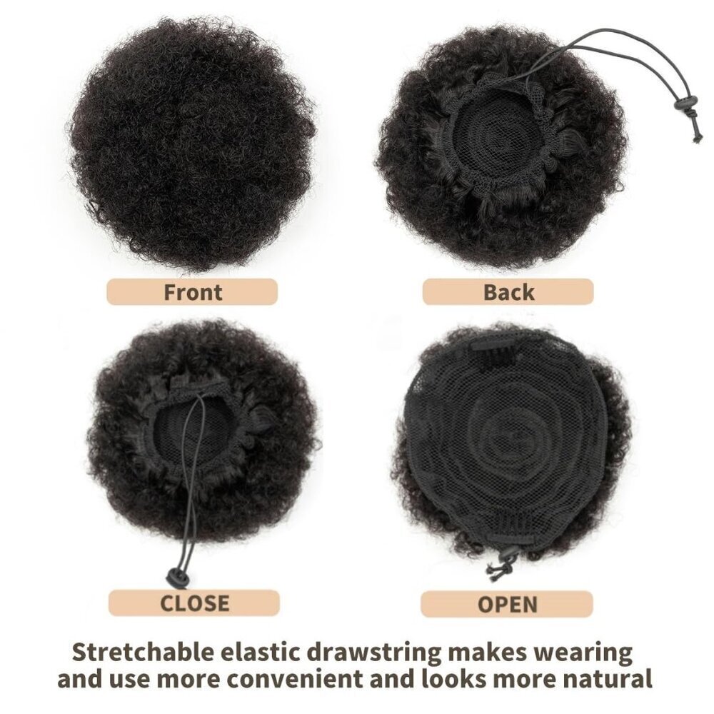 Afro Puff Ponytail for Black Women - Natural Black 6 Inch 100% Human Hair Puff H - Picture 5 of 6